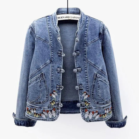 Embroidered Butterfly Denim Jacket Women Jackets Cardigan Cowboy Coat B - American Thistle Embroidered Butterfly Denim Jacket Women Jackets Cardigan Cowboy Coat B