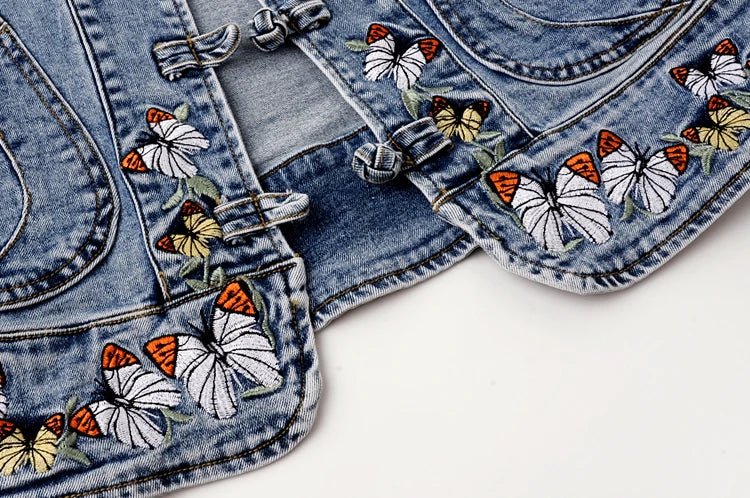 Embroidered Butterfly Denim Jacket Women Jackets Cardigan Cowboy Coat B - American Thistle Embroidered Butterfly Denim Jacket Women Jackets Cardigan Cowboy Coat B