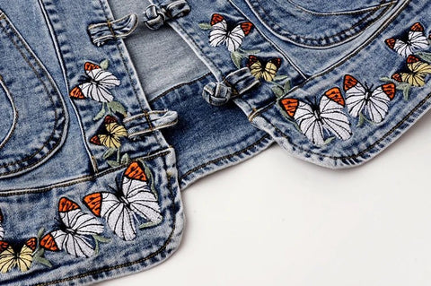 Embroidered Butterfly Denim Jacket Women Jackets Cardigan Cowboy Coat B - American Thistle Embroidered Butterfly Denim Jacket Women Jackets Cardigan Cowboy Coat B