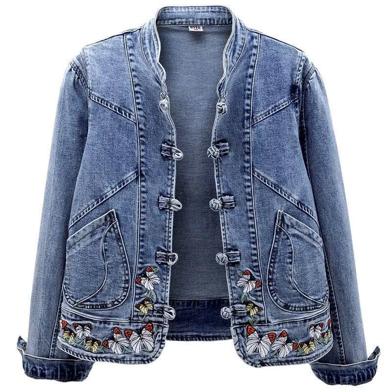 Embroidered Butterfly Denim Jacket Women Jackets Cardigan Cowboy Coat B - American Thistle Embroidered Butterfly Denim Jacket Women Jackets Cardigan Cowboy Coat B