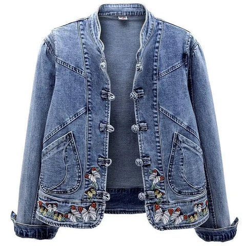Embroidered Butterfly Denim Jacket Women Jackets Cardigan Cowboy Coat B - American Thistle Embroidered Butterfly Denim Jacket Women Jackets Cardigan Cowboy Coat B
