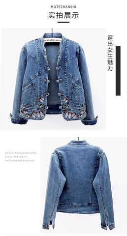 Embroidered Butterfly Denim Jacket Women Jackets Cardigan Cowboy Coat B - American Thistle Embroidered Butterfly Denim Jacket Women Jackets Cardigan Cowboy Coat B