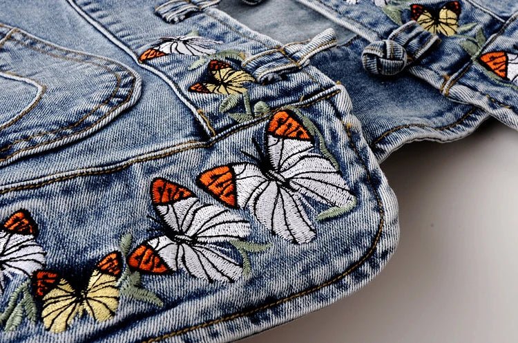 Embroidered Butterfly Denim Jacket Women Jackets Cardigan Cowboy Coat B - American Thistle Embroidered Butterfly Denim Jacket Women Jackets Cardigan Cowboy Coat B