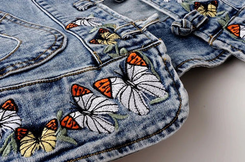 Embroidered Butterfly Denim Jacket Women Jackets Cardigan Cowboy Coat B - American Thistle Embroidered Butterfly Denim Jacket Women Jackets Cardigan Cowboy Coat B