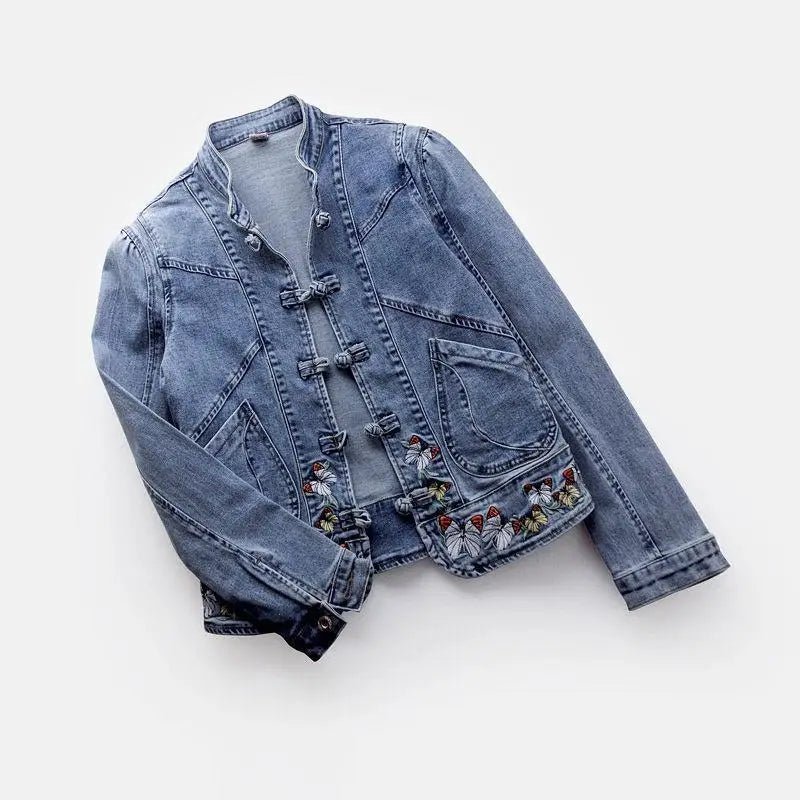 Embroidered Butterfly Denim Jacket Women Jackets Cardigan Cowboy Coat B - American Thistle Embroidered Butterfly Denim Jacket Women Jackets Cardigan Cowboy Coat B