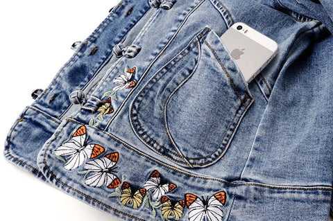Embroidered Butterfly Denim Jacket Women Jackets Cardigan Cowboy Coat B - American Thistle Embroidered Butterfly Denim Jacket Women Jackets Cardigan Cowboy Coat B