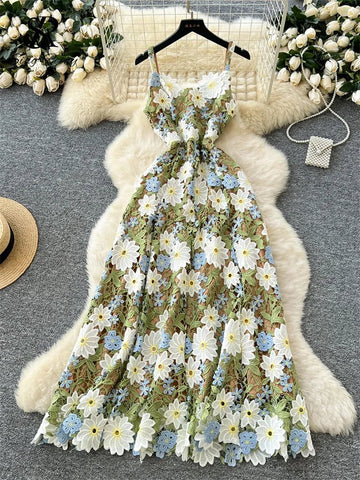 Embroidery Floral Dress Women Sleeveless - American Thistle Embroidery Floral Dress Women Sleeveless