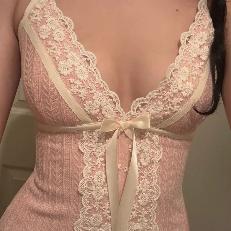 Fairy Coquette Tank Top Women Lace Floral V Neck Spaghetti Strap Sleeveless Vest with Bow - American Thistle Fairy Coquette Tank Top Women Lace Floral V Neck Spaghetti Strap Sleeveless Vest with Bow