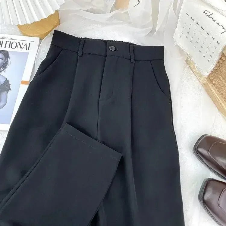 Fall Spring Black Suit Haren Pants Women Fashion Elastic High Waist Casual Trousers Woman Korean Style Solid Office Pant 2023 - American Thistle Fall Spring Black Suit Haren Pants Women Fashion Elastic High Waist Casual Trousers Woman Korean Style Solid Office Pant 2023