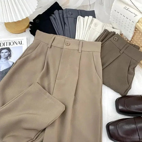 Fall Spring Black Suit Haren Pants Women Fashion Elastic High Waist Casual Trousers Woman Korean Style Solid Office Pant 2023 - American Thistle Fall Spring Black Suit Haren Pants Women Fashion Elastic High Waist Casual Trousers Woman Korean Style Solid Office Pant 2023