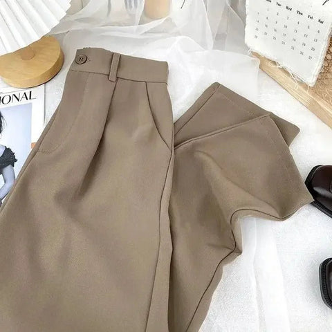 Fall Spring Black Suit Haren Pants Women Fashion Elastic High Waist Casual Trousers Woman Korean Style Solid Office Pant 2023 - American Thistle Fall Spring Black Suit Haren Pants Women Fashion Elastic High Waist Casual Trousers Woman Korean Style Solid Office Pant 2023