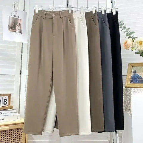 Fall Spring Black Suit Haren Pants Women Fashion Elastic High Waist Casual Trousers Woman Korean Style Solid Office Pant 2023 - American Thistle Fall Spring Black Suit Haren Pants Women Fashion Elastic High Waist Casual Trousers Woman Korean Style Solid Office Pant 2023