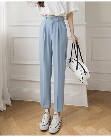 Fall Spring Black Suit Haren Pants Women Fashion Elastic High Waist Casual Trousers Woman Korean Style Solid Office Pant 2023 - American Thistle Fall Spring Black Suit Haren Pants Women Fashion Elastic High Waist Casual Trousers Woman Korean Style Solid Office Pant 2023