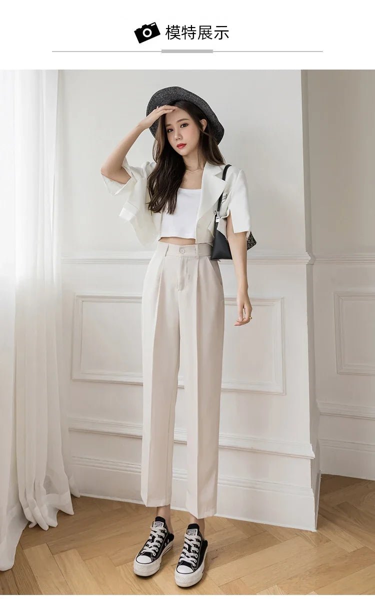Fall Spring Black Suit Haren Pants Women Fashion Elastic High Waist Casual Trousers Woman Korean Style Solid Office Pant 2023 - American Thistle Fall Spring Black Suit Haren Pants Women Fashion Elastic High Waist Casual Trousers Woman Korean Style Solid Office Pant 2023