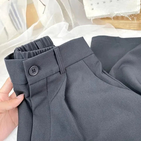 Fall Spring Black Suit Haren Pants Women Fashion Elastic High Waist Casual Trousers Woman Korean Style Solid Office Pant 2023 - American Thistle Fall Spring Black Suit Haren Pants Women Fashion Elastic High Waist Casual Trousers Woman Korean Style Solid Office Pant 2023