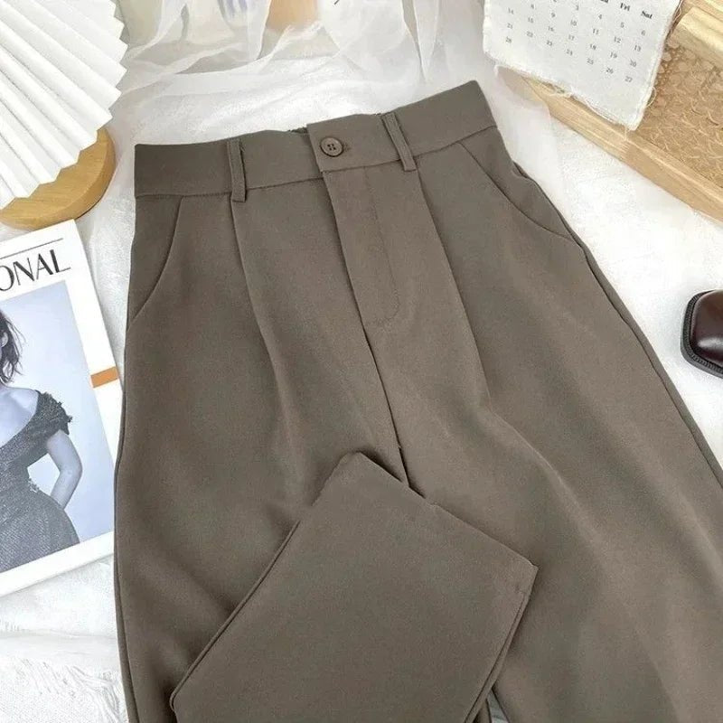 Fall Spring Black Suit Haren Pants Women Fashion Elastic High Waist Casual Trousers Woman Korean Style Solid Office Pant 2023 - American Thistle Fall Spring Black Suit Haren Pants Women Fashion Elastic High Waist Casual Trousers Woman Korean Style Solid Office Pant 2023