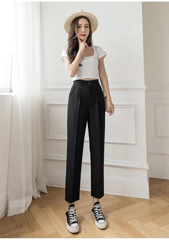 Fall Spring Black Suit Haren Pants Women Fashion Elastic High Waist Casual Trousers Woman Korean Style Solid Office Pant 2023 - American Thistle Fall Spring Black Suit Haren Pants Women Fashion Elastic High Waist Casual Trousers Woman Korean Style Solid Office Pant 2023