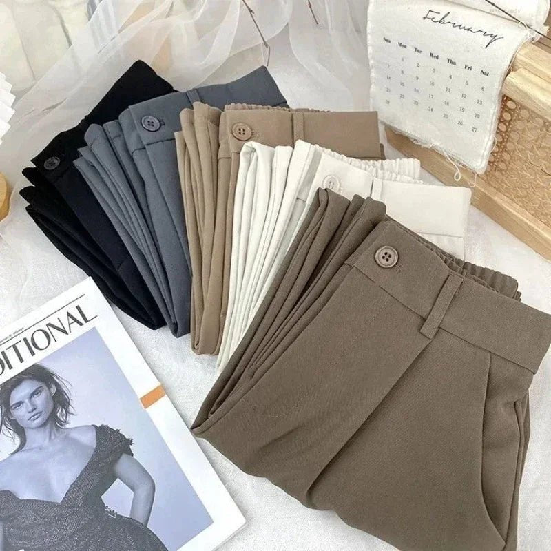 Fall Spring Black Suit Haren Pants Women Fashion Elastic High Waist Casual Trousers Woman Korean Style Solid Office Pant 2023 - American Thistle Fall Spring Black Suit Haren Pants Women Fashion Elastic High Waist Casual Trousers Woman Korean Style Solid Office Pant 2023