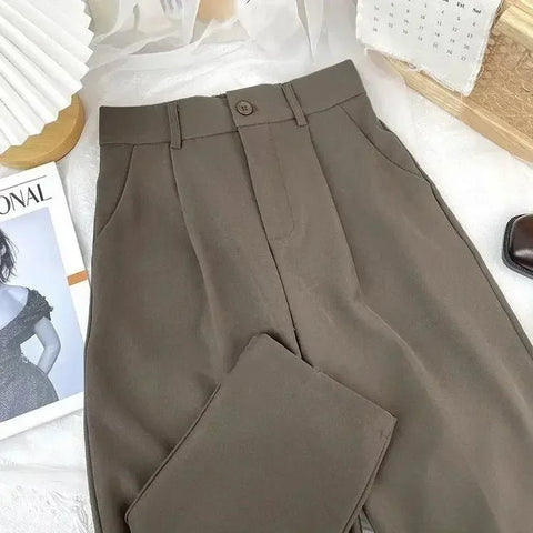 Fall Spring Black Suit Haren Pants Women Fashion Elastic High Waist Casual Trousers Woman Korean Style Solid Office Pant 2023 - American Thistle Fall Spring Black Suit Haren Pants Women Fashion Elastic High Waist Casual Trousers Woman Korean Style Solid Office Pant 2023