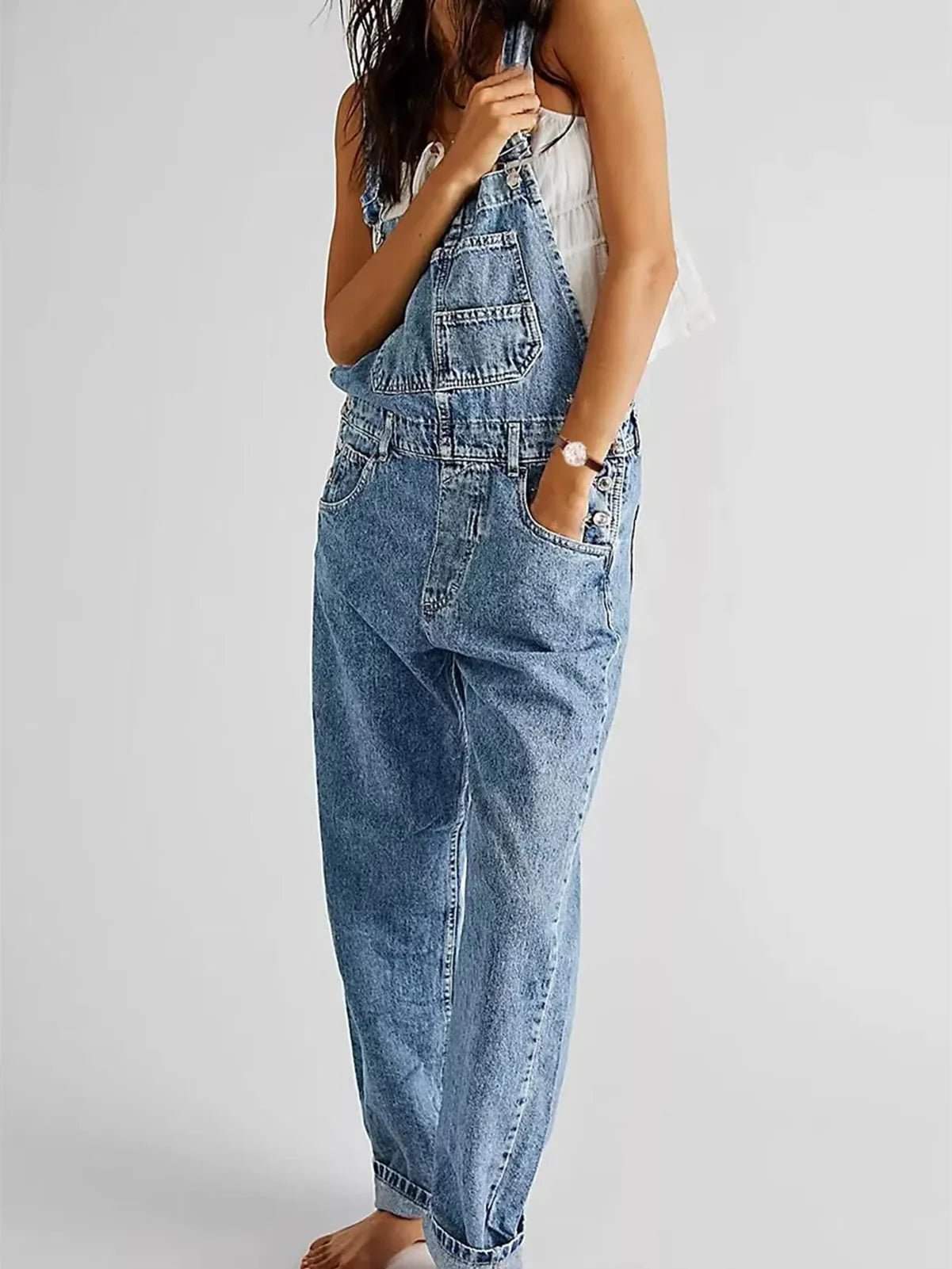 Fashion Denim Overalls for Women Loose Fit Classic Bib Casual Jean Stretchy Denim Overall Jumpsuit Tapered Leg Jean Pants - American ThistleFashion Denim Overalls for Women Loose Fit Classic Bib Casual Jean Stretchy Denim Overall Jumpsuit Tapered Leg Jean Pants