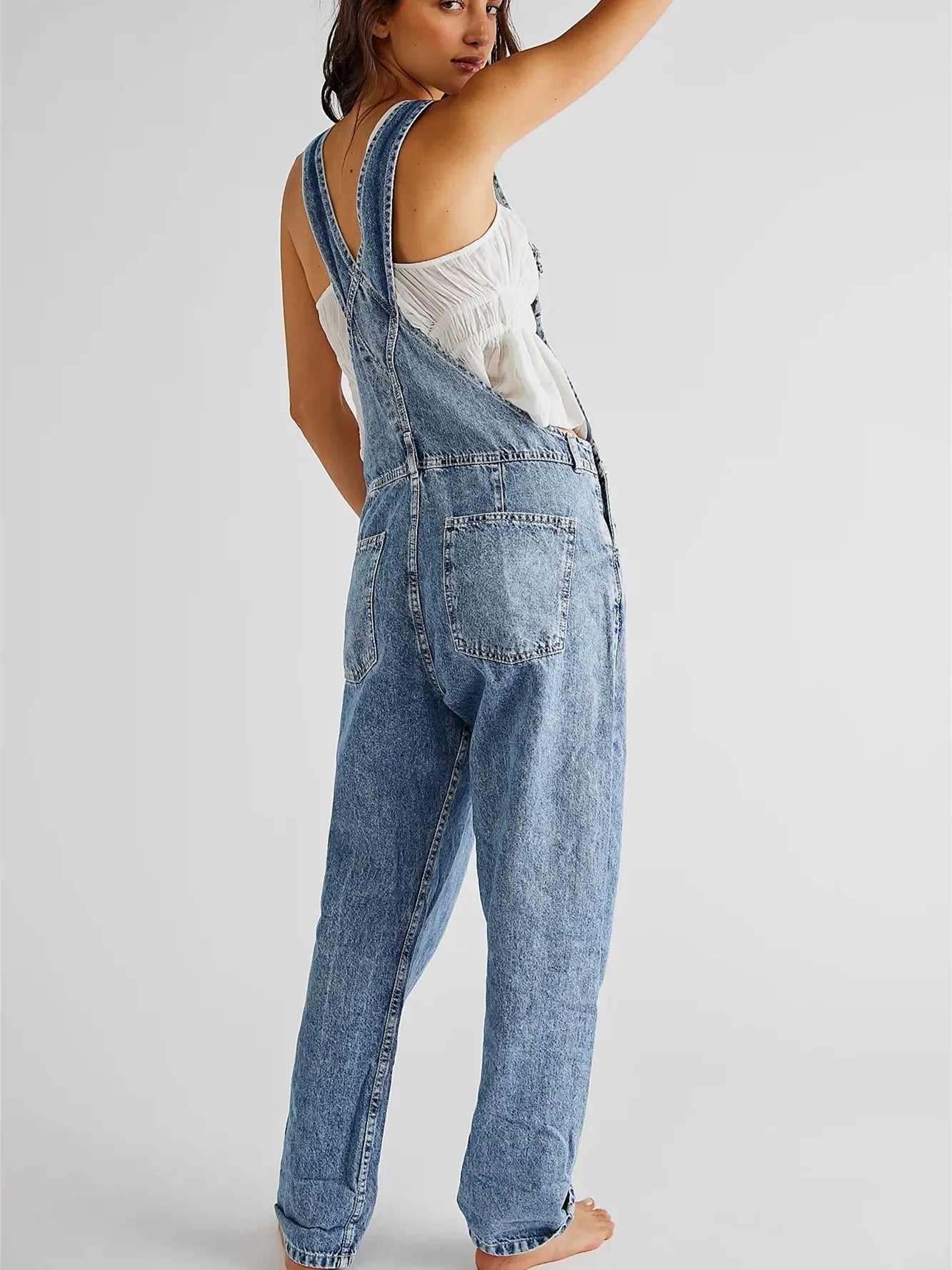 Fashion Denim Overalls for Women Loose Fit Classic Bib Casual Jean Stretchy Denim Overall Jumpsuit Tapered Leg Jean Pants - American ThistleFashion Denim Overalls for Women Loose Fit Classic Bib Casual Jean Stretchy Denim Overall Jumpsuit Tapered Leg Jean Pants