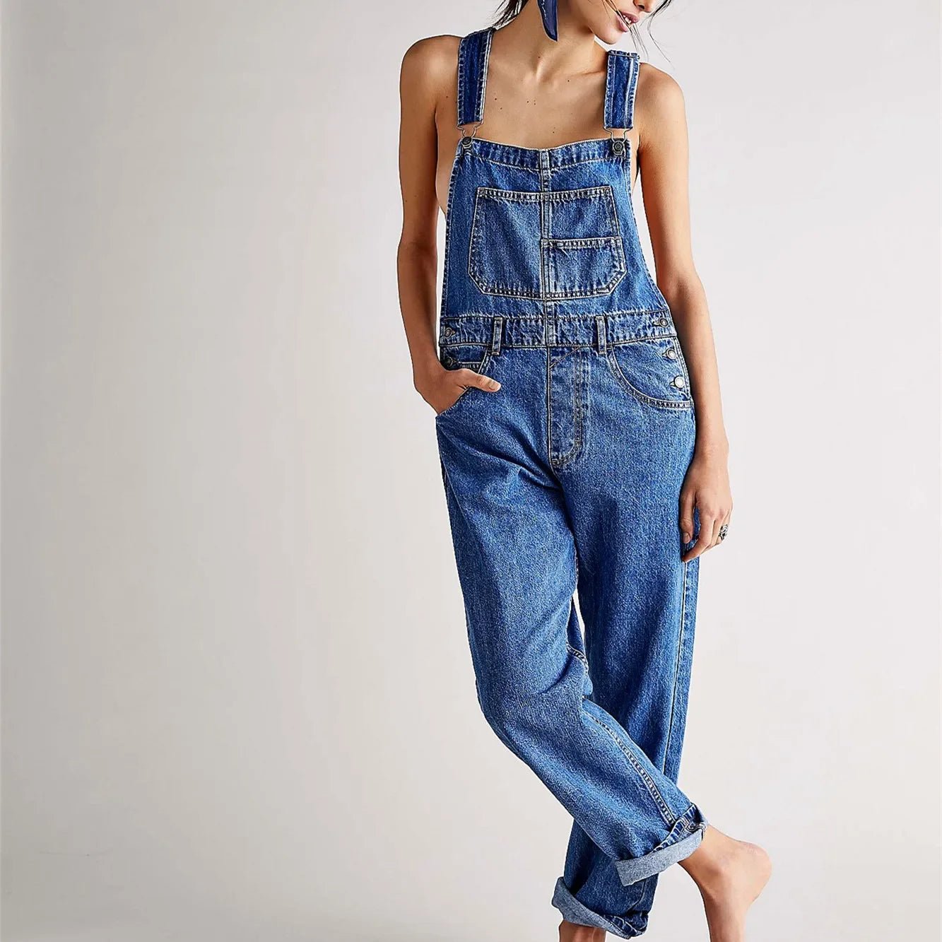 Fashion Denim Overalls for Women Loose Fit Classic Bib Casual Jean Stretchy Denim Overall Jumpsuit Tapered Leg Jean Pants - American ThistleFashion Denim Overalls for Women Loose Fit Classic Bib Casual Jean Stretchy Denim Overall Jumpsuit Tapered Leg Jean Pants