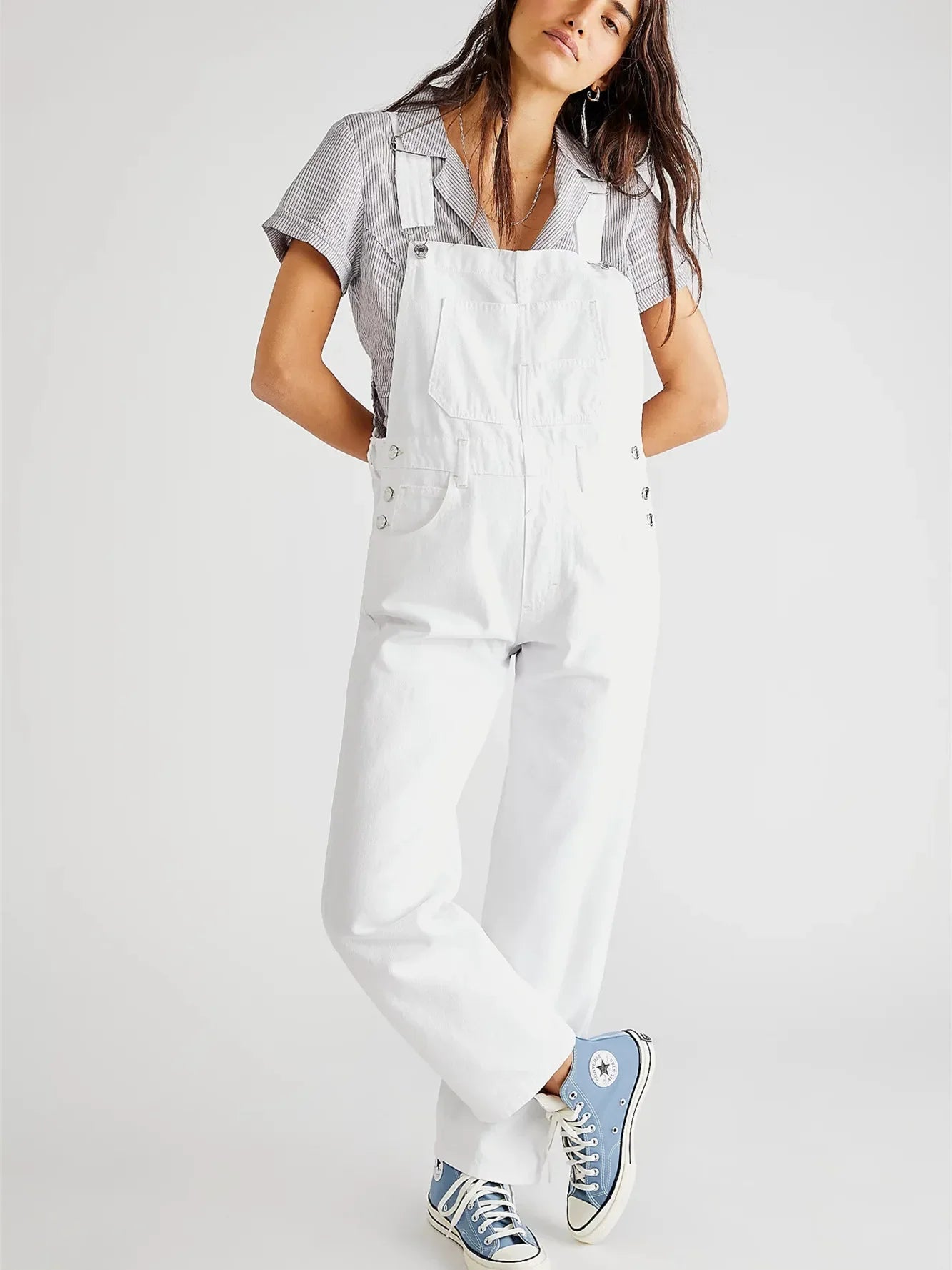 Fashion Denim Overalls for Women Loose Fit Classic Bib Casual Jean Stretchy Denim Overall Jumpsuit Tapered Leg Jean Pants - American ThistleFashion Denim Overalls for Women Loose Fit Classic Bib Casual Jean Stretchy Denim Overall Jumpsuit Tapered Leg Jean Pants