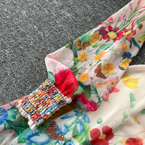 Fashion Gorgeous Flower Chiffon Maxi Ruffles Dress Women Sexy Deep V Neck Long Lantern Sleeve Floral Print Boho - American Thistle Fashion Gorgeous Flower Chiffon Maxi Ruffles Dress Women Sexy Deep V Neck Long Lantern Sleeve Floral Print Boho