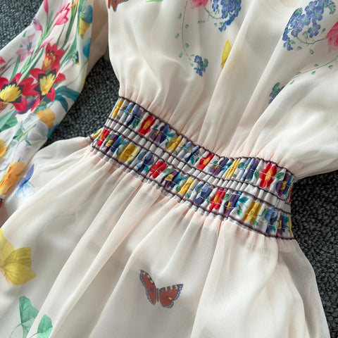 Fashion Gorgeous Flower Chiffon Maxi Ruffles Dress Women Sexy Deep V Neck Long Lantern Sleeve Floral Print Boho - American Thistle Fashion Gorgeous Flower Chiffon Maxi Ruffles Dress Women Sexy Deep V Neck Long Lantern Sleeve Floral Print Boho