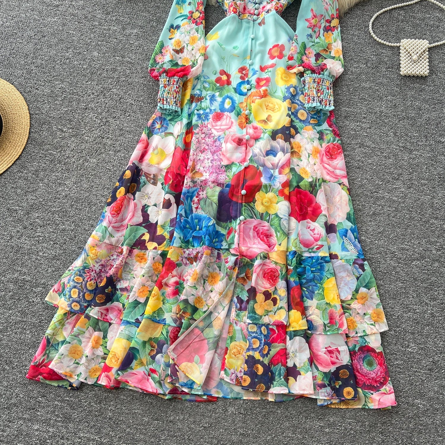 Fashion Gorgeous Flower Chiffon Maxi Ruffles Dress Women Sexy Deep V Neck Long Lantern Sleeve Floral Print Boho - American Thistle Fashion Gorgeous Flower Chiffon Maxi Ruffles Dress Women Sexy Deep V Neck Long Lantern Sleeve Floral Print Boho