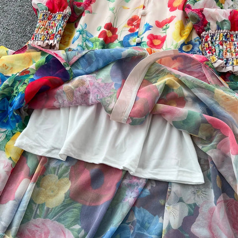 Fashion Gorgeous Flower Chiffon Maxi Ruffles Dress Women Sexy Deep V Neck Long Lantern Sleeve Floral Print Boho - American Thistle Fashion Gorgeous Flower Chiffon Maxi Ruffles Dress Women Sexy Deep V Neck Long Lantern Sleeve Floral Print Boho