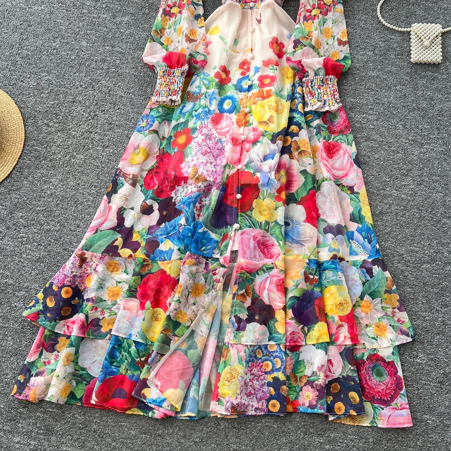 Fashion Gorgeous Flower Chiffon Maxi Ruffles Dress Women Sexy Deep V Neck Long Lantern Sleeve Floral Print Boho - American Thistle Fashion Gorgeous Flower Chiffon Maxi Ruffles Dress Women Sexy Deep V Neck Long Lantern Sleeve Floral Print Boho