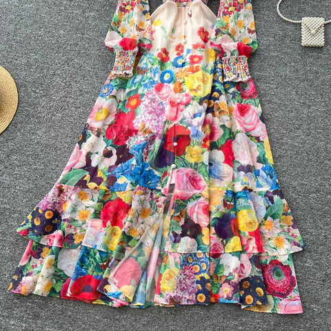 Fashion Gorgeous Flower Chiffon Maxi Ruffles Dress Women Sexy Deep V Neck Long Lantern Sleeve Floral Print Boho - American Thistle Fashion Gorgeous Flower Chiffon Maxi Ruffles Dress Women Sexy Deep V Neck Long Lantern Sleeve Floral Print Boho