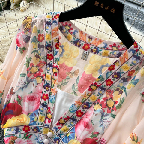 Fashion Gorgeous Flower Chiffon Maxi Ruffles Dress Women Sexy Deep V Neck Long Lantern Sleeve Floral Print Boho - American Thistle Fashion Gorgeous Flower Chiffon Maxi Ruffles Dress Women Sexy Deep V Neck Long Lantern Sleeve Floral Print Boho