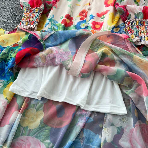 Fashion Gorgeous Flower Chiffon Maxi Ruffles Dress Women Sexy Deep V Neck Long Lantern Sleeve Floral Print Boho - American Thistle Fashion Gorgeous Flower Chiffon Maxi Ruffles Dress Women Sexy Deep V Neck Long Lantern Sleeve Floral Print Boho