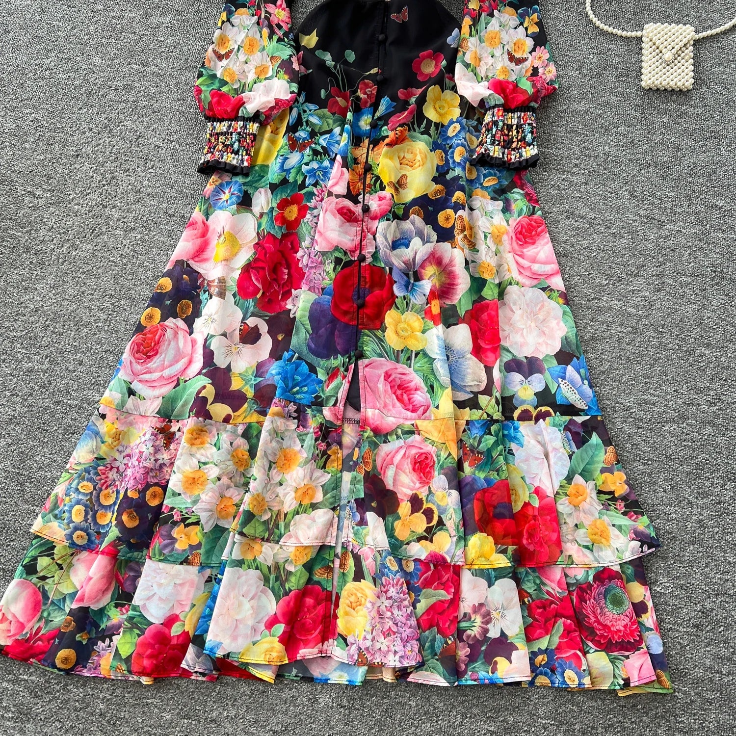 Fashion Gorgeous Flower Chiffon Maxi Ruffles Dress Women Sexy Deep V Neck Long Lantern Sleeve Floral Print Boho - American Thistle Fashion Gorgeous Flower Chiffon Maxi Ruffles Dress Women Sexy Deep V Neck Long Lantern Sleeve Floral Print Boho