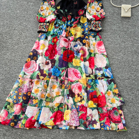 Fashion Gorgeous Flower Chiffon Maxi Ruffles Dress Women Sexy Deep V Neck Long Lantern Sleeve Floral Print Boho - American Thistle Fashion Gorgeous Flower Chiffon Maxi Ruffles Dress Women Sexy Deep V Neck Long Lantern Sleeve Floral Print Boho