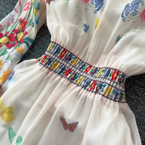 Fashion Gorgeous Flower Chiffon Maxi Ruffles Dress Women Sexy Deep V Neck Long Lantern Sleeve Floral Print Boho - American Thistle Fashion Gorgeous Flower Chiffon Maxi Ruffles Dress Women Sexy Deep V Neck Long Lantern Sleeve Floral Print Boho