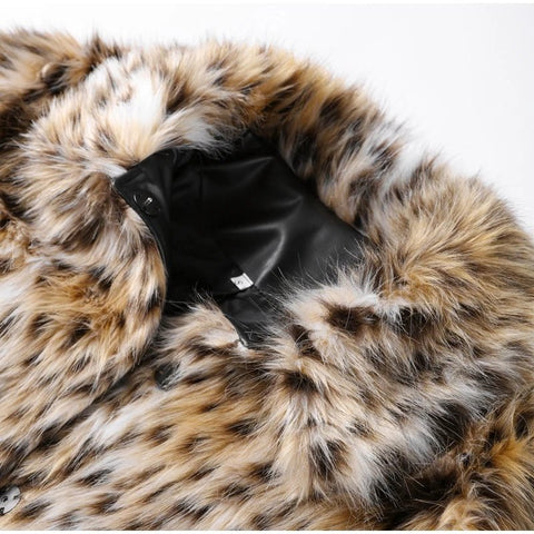 Fashion Leopard Print Faux Fur Coats For Women Luxury Turn - down Collar Long Sleeve Chic Jacket - American ThistleFashion Leopard Print Faux Fur Coats For Women Luxury Turn - down Collar Long Sleeve Chic Jacket