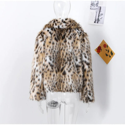 Fashion Leopard Print Faux Fur Coats For Women Luxury Turn - down Collar Long Sleeve Chic Jacket - American ThistleFashion Leopard Print Faux Fur Coats For Women Luxury Turn - down Collar Long Sleeve Chic Jacket