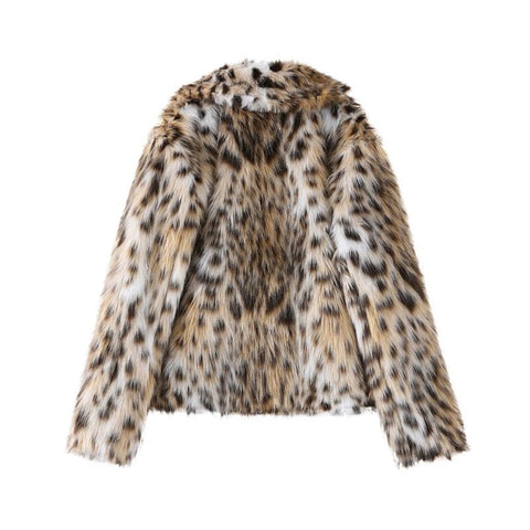 Fashion Leopard Print Faux Fur Coats For Women Luxury Turn - down Collar Long Sleeve Chic Jacket - American ThistleFashion Leopard Print Faux Fur Coats For Women Luxury Turn - down Collar Long Sleeve Chic Jacket