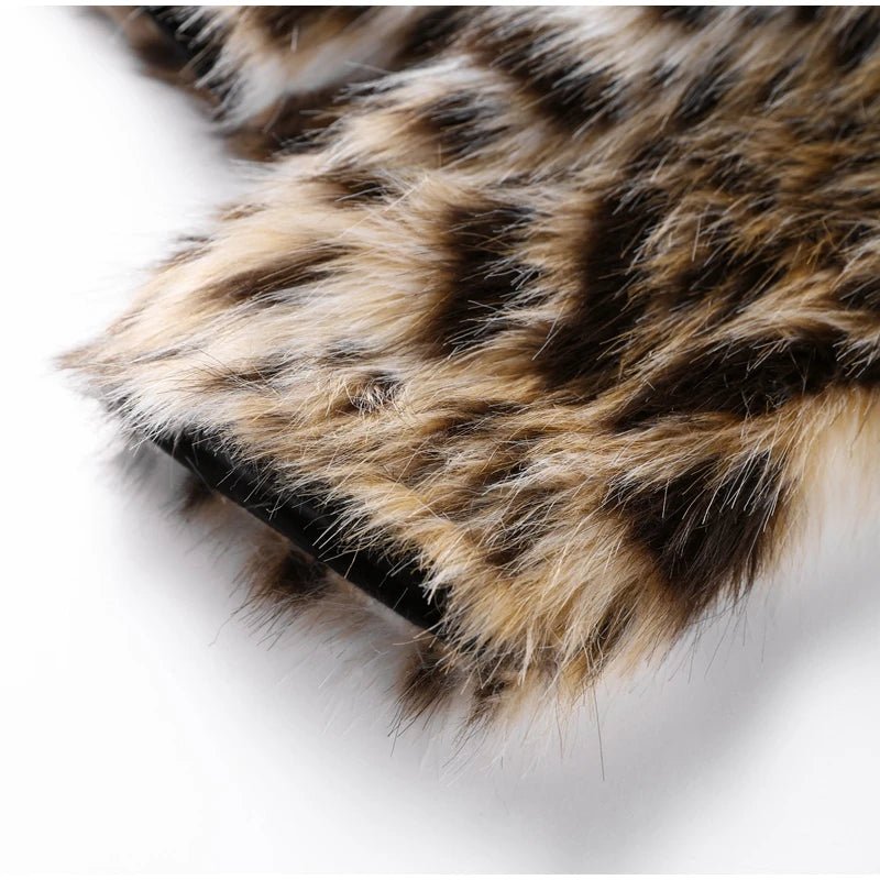 Fashion Leopard Print Faux Fur Coats For Women Luxury Turn - down Collar Long Sleeve Chic Jacket - American ThistleFashion Leopard Print Faux Fur Coats For Women Luxury Turn - down Collar Long Sleeve Chic Jacket
