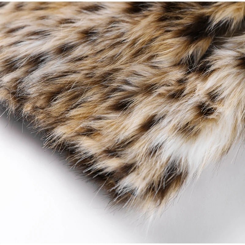 Fashion Leopard Print Faux Fur Coats For Women Luxury Turn - down Collar Long Sleeve Chic Jacket - American ThistleFashion Leopard Print Faux Fur Coats For Women Luxury Turn - down Collar Long Sleeve Chic Jacket