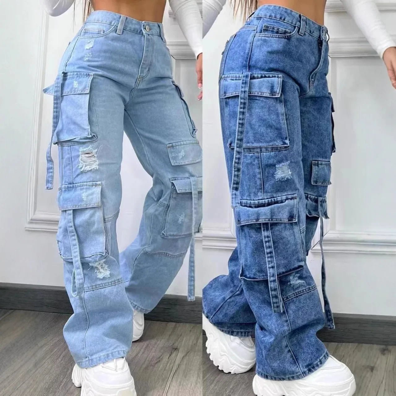 Fashion Pure Color Casual Workwear Denim High Waist Multi Pocket Loose Fit Women's Jeans Versatile plus Size - American Thistle Fashion Pure Color Casual Workwear Denim High Waist Multi Pocket Loose Fit Women's Jeans Versatile plus Size