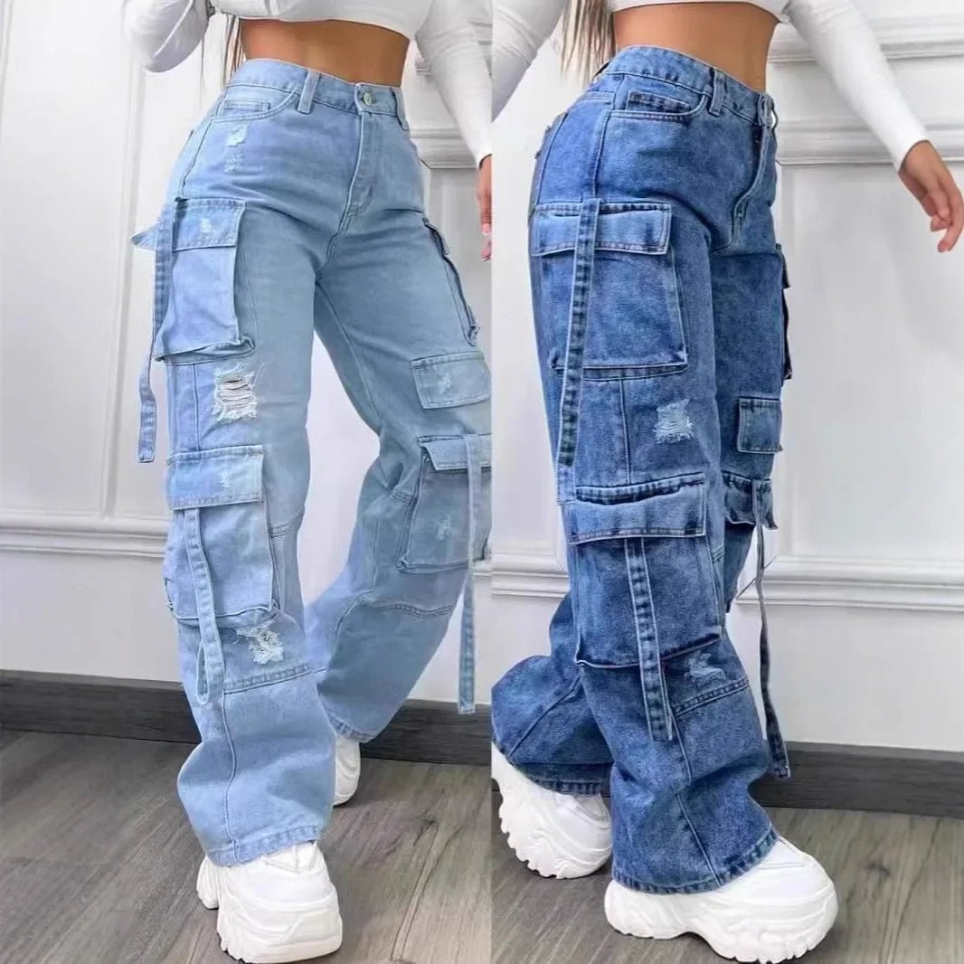 Fashion Pure Color Casual Workwear Denim High Waist Multi Pocket Loose Fit Women's Jeans Versatile plus Size - American Thistle Fashion Pure Color Casual Workwear Denim High Waist Multi Pocket Loose Fit Women's Jeans Versatile plus Size