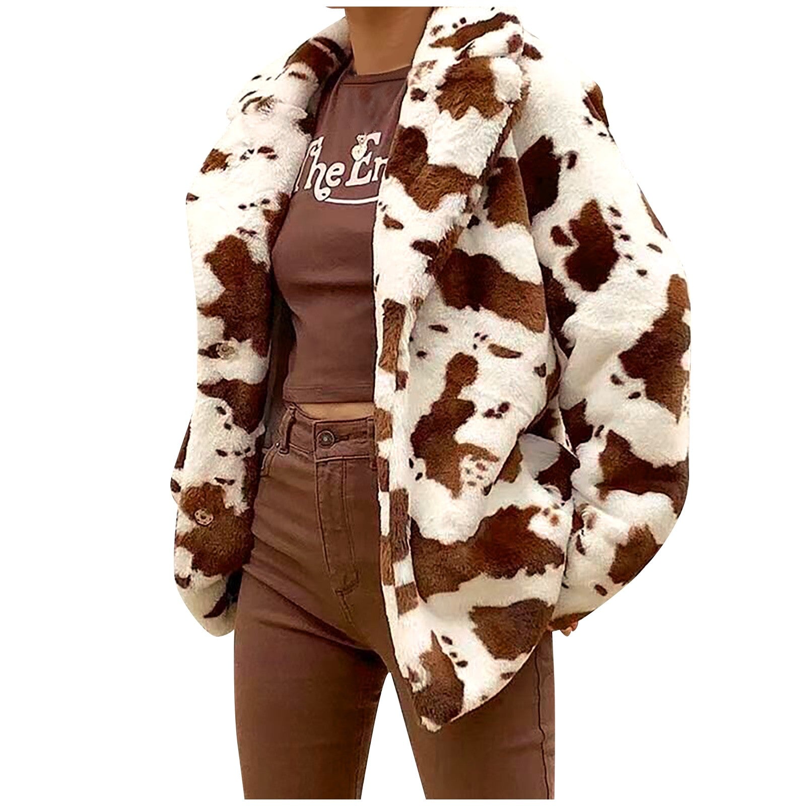 Fashion Thickened Cow Print Coat Women'S Autumn Winter Plush Long Sleeve Coat Thicken Warm Windbreaker Coat Jackets - American Thistle Fashion Thickened Cow Print Coat Women'S Autumn Winter Plush Long Sleeve Coat Thicken Warm Windbreaker Coat Jackets