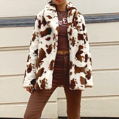 Fashion Thickened Cow Print Coat Women'S Autumn Winter Plush Long Sleeve Coat Thicken Warm Windbreaker Coat Jackets - American Thistle Fashion Thickened Cow Print Coat Women'S Autumn Winter Plush Long Sleeve Coat Thicken Warm Windbreaker Coat Jackets