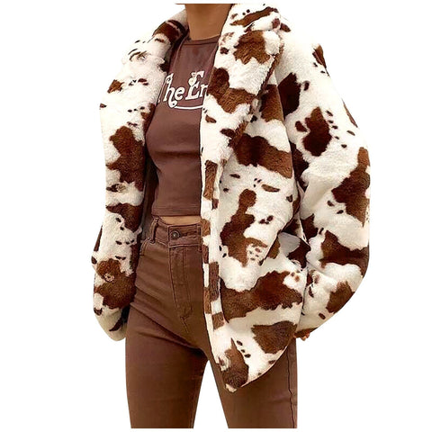 Fashion Thickened Cow Print Coat Women'S Autumn Winter Plush Long Sleeve Coat Thicken Warm Windbreaker Coat Jackets - American Thistle Fashion Thickened Cow Print Coat Women'S Autumn Winter Plush Long Sleeve Coat Thicken Warm Windbreaker Coat Jackets