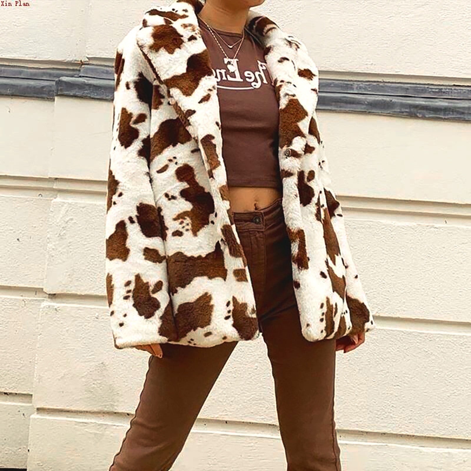 Fashion Thickened Cow Print Coat Women'S Autumn Winter Plush Long Sleeve Coat Thicken Warm Windbreaker Coat Jackets - American Thistle Fashion Thickened Cow Print Coat Women'S Autumn Winter Plush Long Sleeve Coat Thicken Warm Windbreaker Coat Jackets