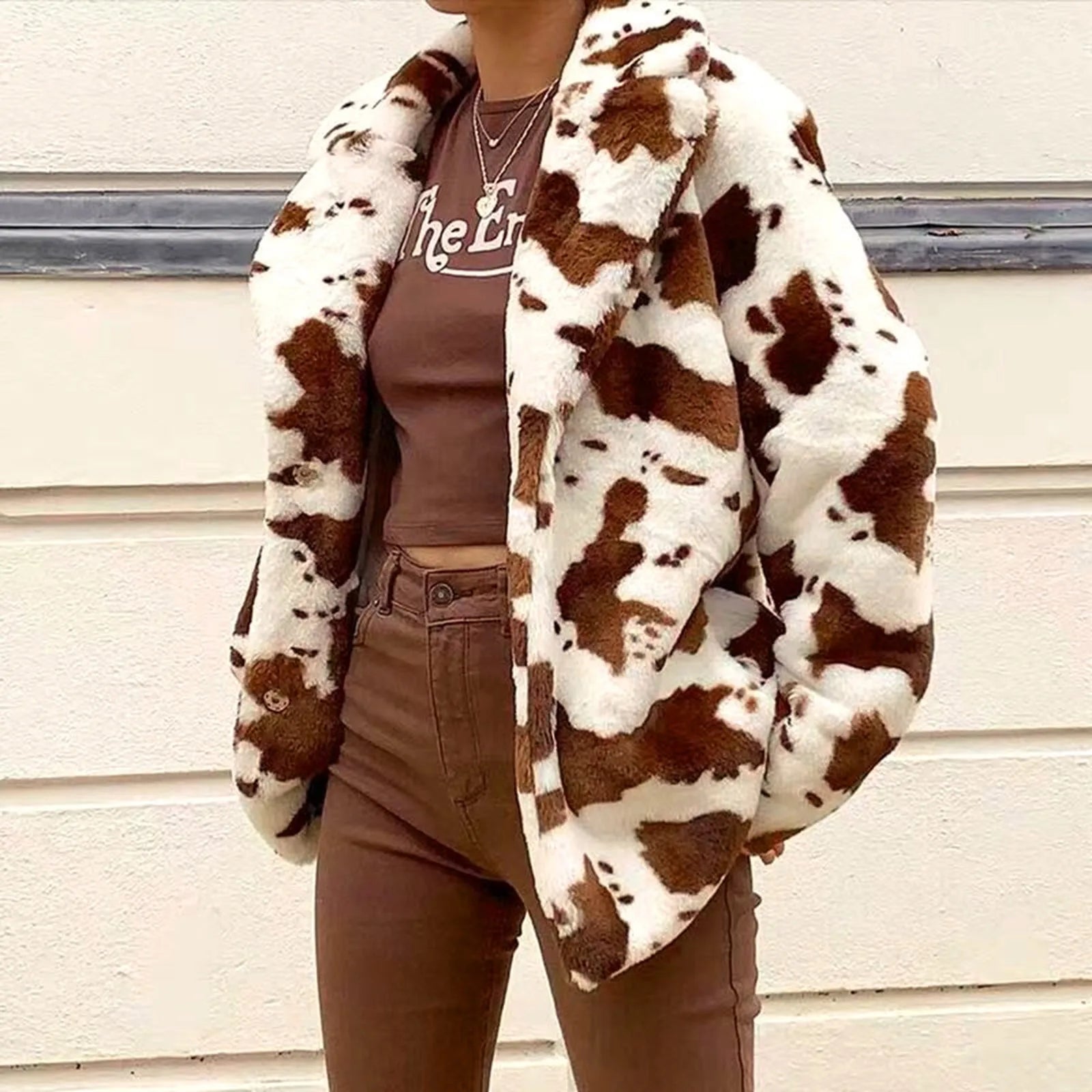 Fashion Thickened Cow Print Coat Women'S Autumn Winter Plush Long Sleeve Coat Thicken Warm Windbreaker Coat Jackets - American Thistle Fashion Thickened Cow Print Coat Women'S Autumn Winter Plush Long Sleeve Coat Thicken Warm Windbreaker Coat Jackets